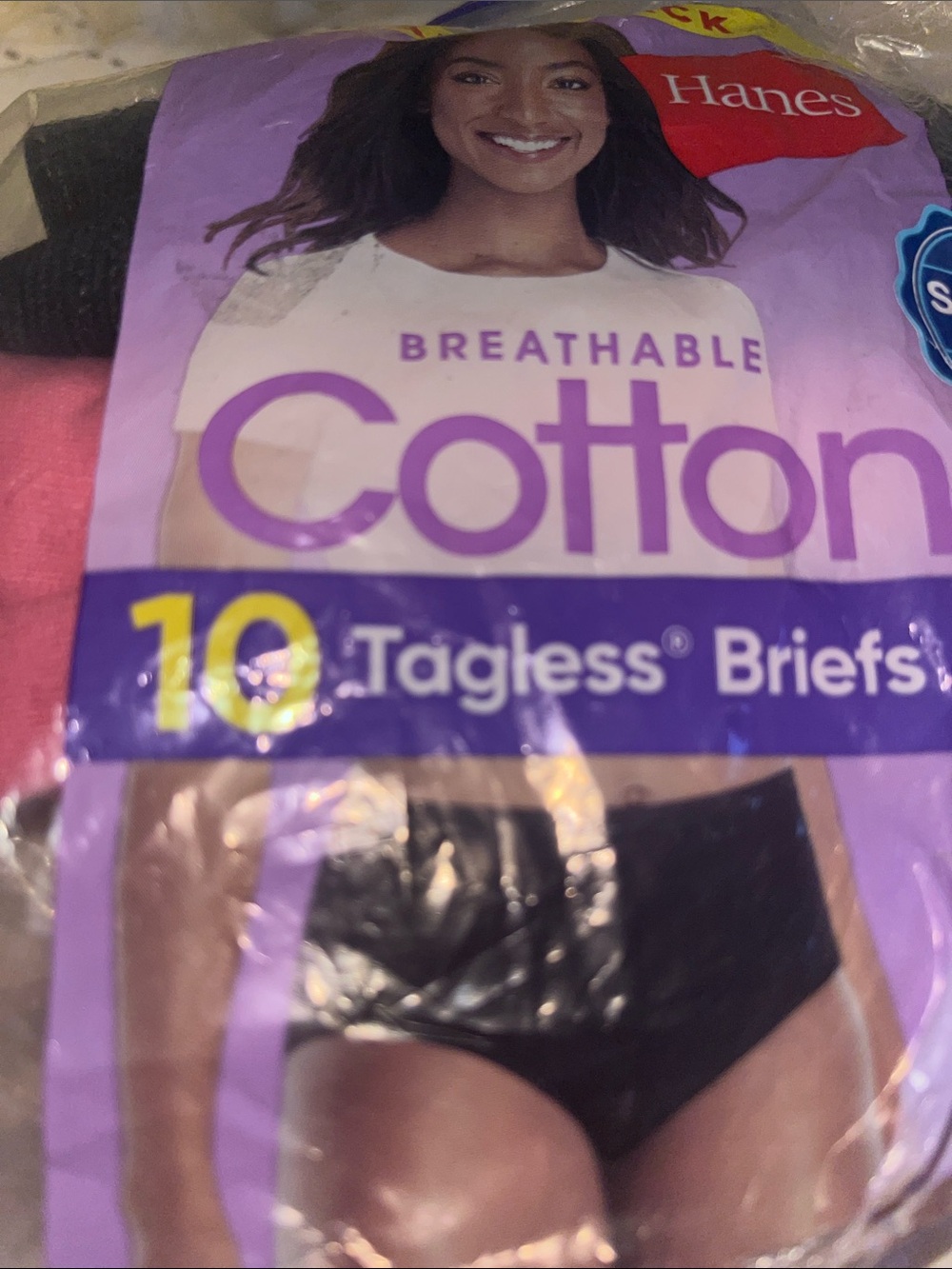 Brand new Hanes Cotton Tagless Briefs - Black & Pink (2 Pack) 4less $ open pack - Picture 4 of 4